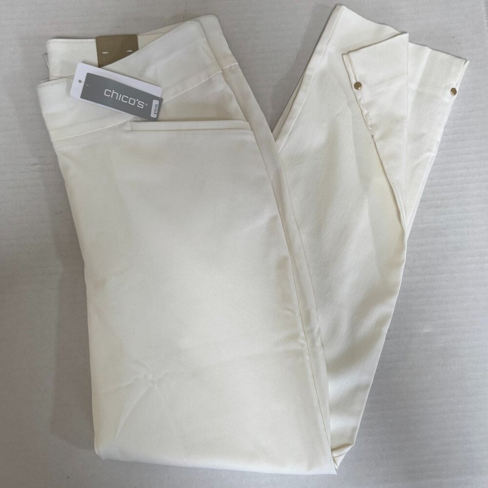 CHICO'S JOSIE RIVET SLIM PERFECT STRETCH PULL ON ANKLE PANTS CLASIC RISE IVORY